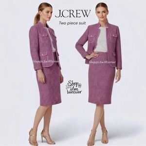 J.Crew fuchsia lady tweed jacket + pencil skirt 2 piece suit *shop@iamwarrior